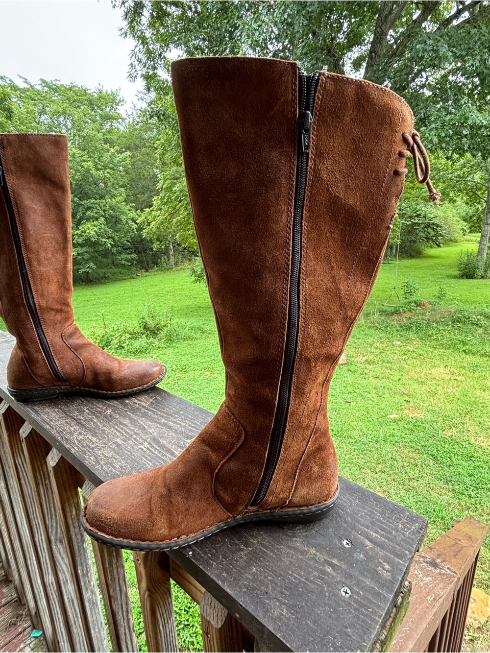 Born Women’s 7 M Brown Leather Tall Riding Boots Side Zip Lace Back Boho RenFair - Picture 14 of 14